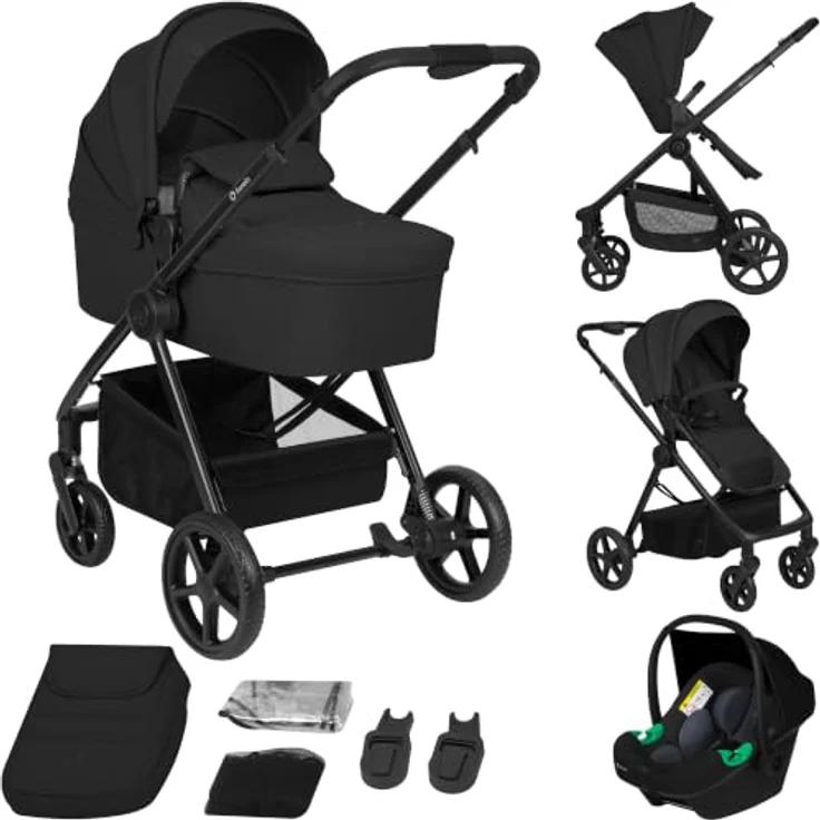 Lionelo Greet 3in1 Kombikinderwagen mit Babyschale und Sportsitz, Leichtgewicht, UPF50+, Wendbarer Sportsitz, Schwarz – Bild 1