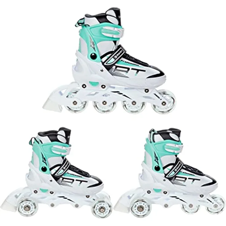 RAVEN Profession 3in1 Inlineskates Triskates Rollschuhe Inliner für Kinder und Erwachsene verstellbar (White/Mint, 31-35 (20,5cm-23cm))