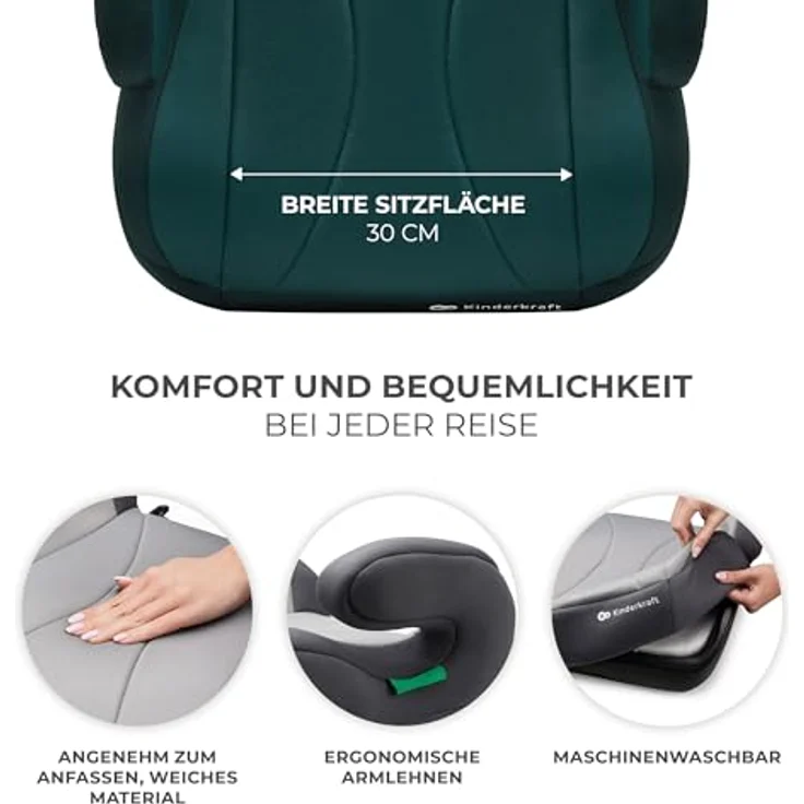 Kinderkraft I-BOOST i-Size Sitzerhöhung für Kinder (135-150 cm), inkl. Isofix, 2,5 kg, grün – Bild 3