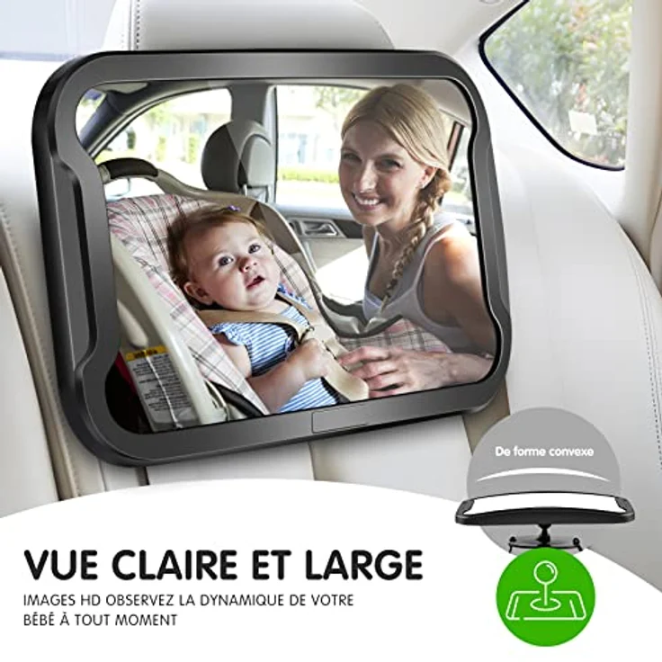 Vinabo Baby-Autospiegel, Bruchsicherer Babyspiegel, um 360° Verstellbarer Baby-Autospiegel, Baby-Rücksitzspiegel, Unverzichtbare Sicherheit - Geeignet für Allerlei Kopfstützen – Bild 4