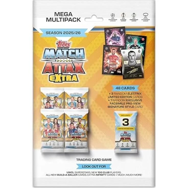 Topps Match Attax Champions League 2025/26 EXTRA Trading Cards, MEGA Multipack mit 52 Karten und 3 ELECTRIX LIMITED EDITION Karten – Bild 1