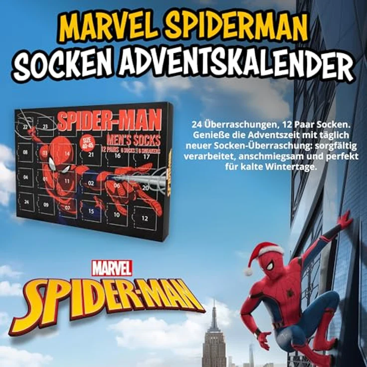 United Labels Marvel Spiderman Adventskalender, 12 Paar Socken für Herren (Größe 40-45), Sneaker und lange Socken, offizielles Merchandise, ideales Weihnachtsgeschenk – Bild 2