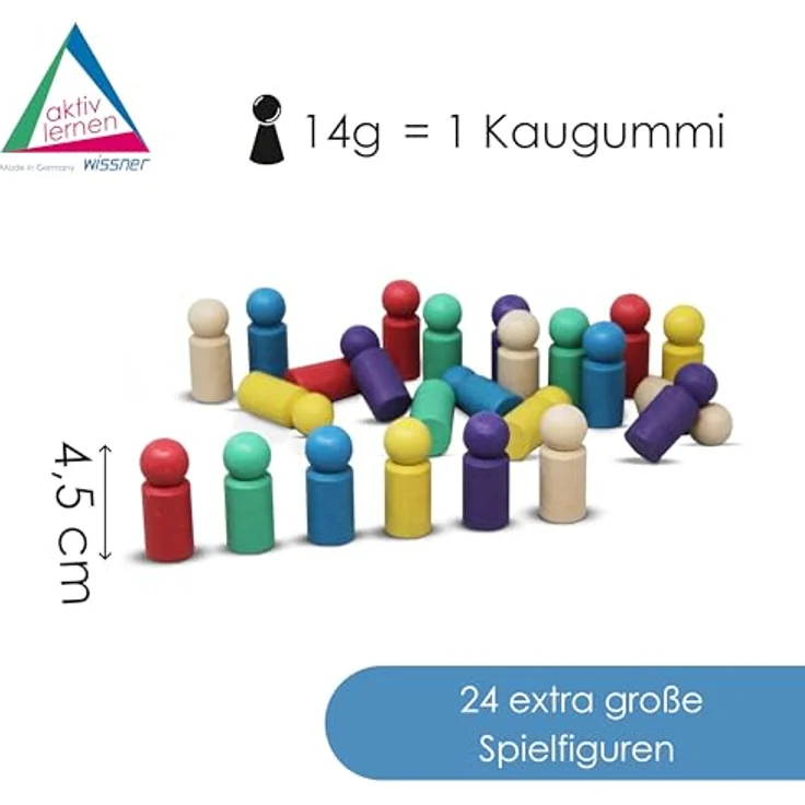 WISSNER 24 XXL-Spielfiguren Set, Öko-Freundliches RE-Wood Material, 6 Farben (Rot, Grün, Blau, Gelb, Lila, Natur), PEFC Zertifiziert, Ideal für Lern- und Brettspiele – Bild 2