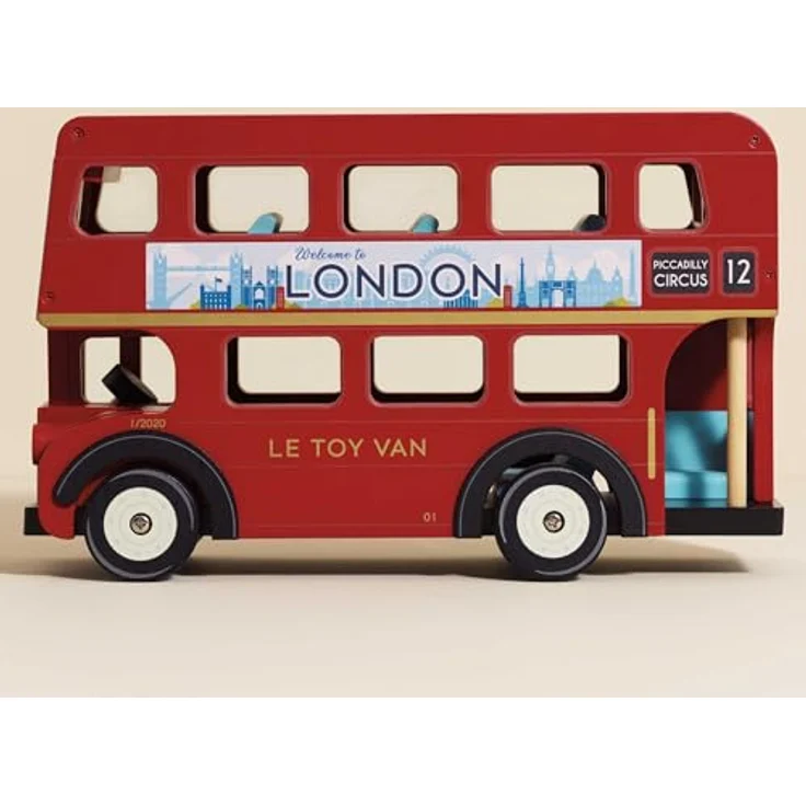 Le Toy Van London Bus, klassischer roter Doppeldecker-Bus mit Platz für 11 Budkins-Passagiere, abnehmbares Dach und Erdgeschoss – Bild 2