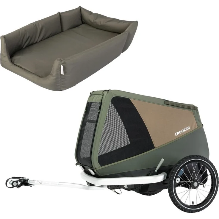 Croozer Fahrradhundeanhänger Dog Enna Bundle inkl. Enna Hundebett - Für Hunde bis 35 kg - Moos Green