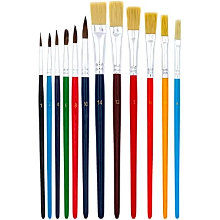 TSI Schulmalpinsel-Set 12tlg, Haarpinsel und Borstenpinsel, farbig lackierte Schäfte, Art. Nr. 49111 – Bild 2