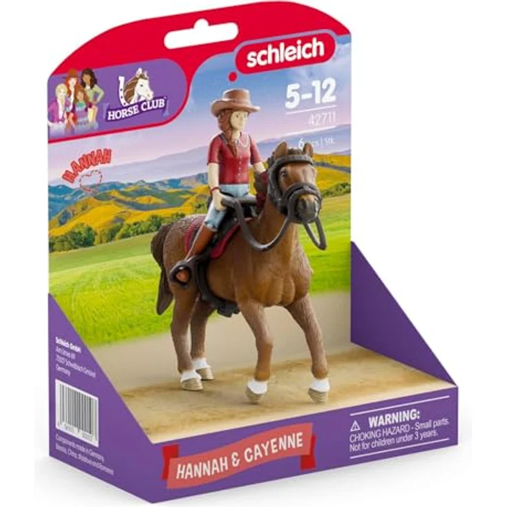 Schleich Hannah & Cayenne - Reiterin und Pferd aus der Horse Club-Serie, bewegliche Figur mit abnehmbarem Sattel und Zaumzeug, braunes Quarter-Horse-Wallach – Bild 6