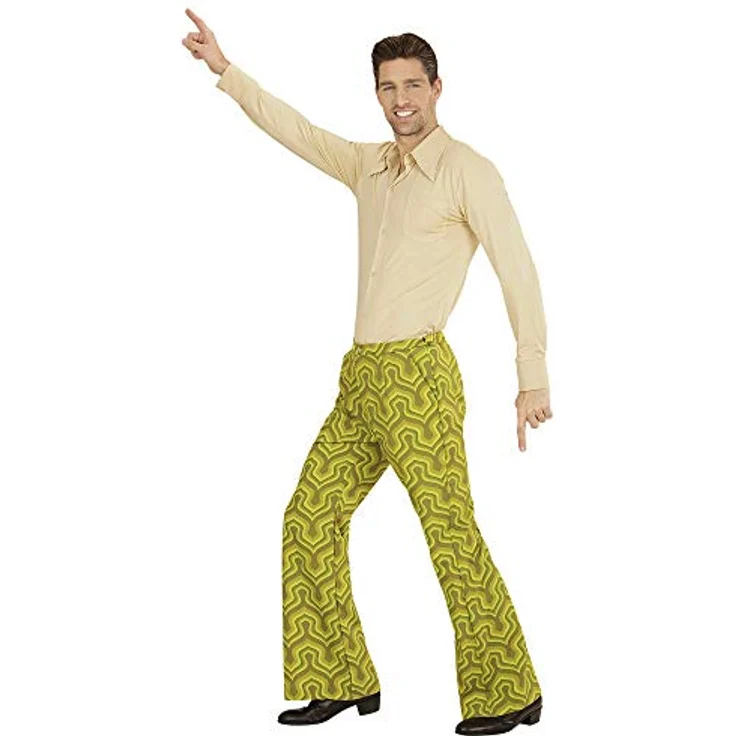 WIDMANN MILANO Party Fashion 70er Jahre Herrenhose, Grün, Karneval, Mottoparty, Schlaghose, 100 % Polyester, Größe L/XL, gemustert – Bild 5