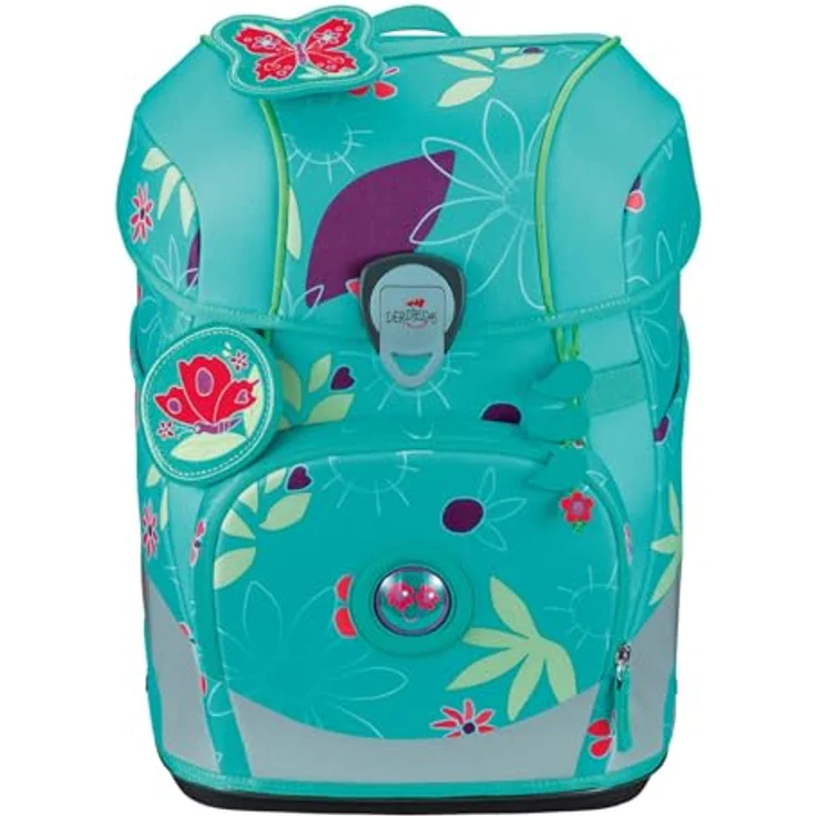 DerDieDas Schulranzen ErgoFlex Tiny Set 6-teilig, ergonomisches Design, 21 Liter Volumen, türkis Butterfly Garden – Bild 2