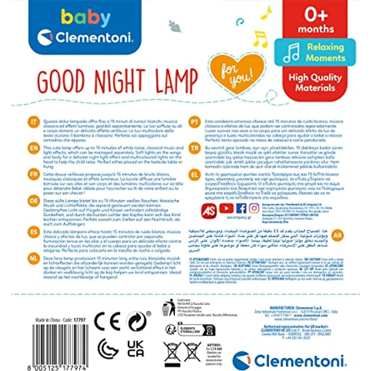 Clementoni Gute Nacht Lampe, Süßes Glühwürmchen mit Licht und Musik, 20 x 22 x 8 cm, für Babys geeignet – Bild 3