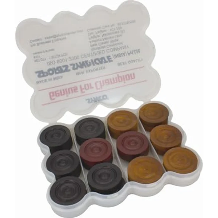 GICO Synco Carrom Steine Genius for Champion 2941, 24er Set aus Massaranduba Hartholz, braun, schwarz und rot, 7 mm dick, 32,5 mm Durchmesser, Turnierqualität – Bild 2