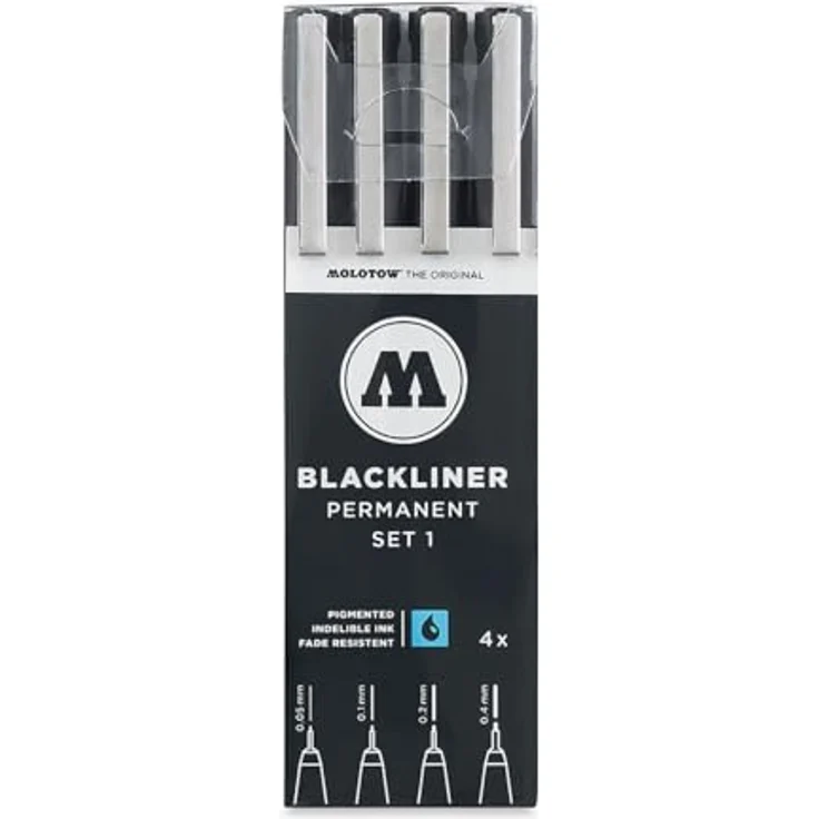 MOLOTOW BLACKLINER SET 1, Fineliner-Set schwarz, 4 St., wasserfest, permanent, mit Clip, Spitzenbreiten 0,05 + 0,1 + 0,2 + 0,4 mm – Bild 2
