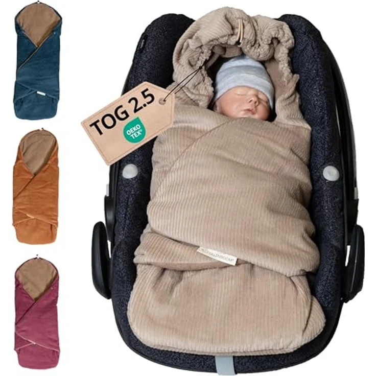 ULLENBOOM Einschlagdecke Babyschale, 100% OEKO-TEX Materialien, Cord Sand (Made in EU) - Kuschelige Babydecke für Kindersitz oder Kinderwagen, ideal für Herbst und Winter – Bild 1