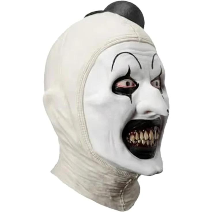 Tinsley Transfers Terrifier 3 – Art the Clown Maske aus Latex, lizenzierte Horrorverkleidung für Erwachsene, weiß mit Hütchen – Bild 3