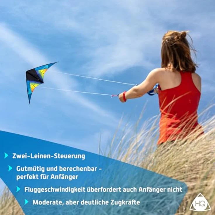 HQ Design Quickstep II Lenkdrachen, Zweileiner Flugdrachen für Kinder und Erwachsene ab 10 Jahren, 60x135cm, inkl. 20kp Polyesterschnur, 2x20m auf Winder, 2-5 Bft, Blossom – Bild 3