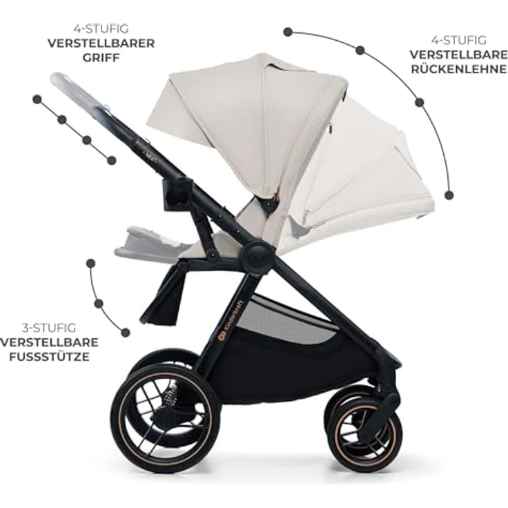 Kinderkraft Kombi-Kinderwagen NEA 2.0, 2 in 1 bis 22 kg mit Babywanne, umsetzbarem Sportsitz, Teleskopschieber, Soft Beige, inkl. Zubehörset und Gratis Mobilitätsgarantie – Bild 12