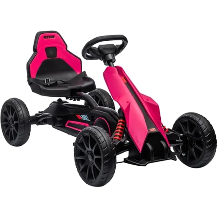 HOMCOM Go-Kart Kinderfahrzeug mit verstellbarem Sitz, Tretfahrzeug, Tretauto mit Handbremse, Kinderspielzeug - Rosa – Bild 1