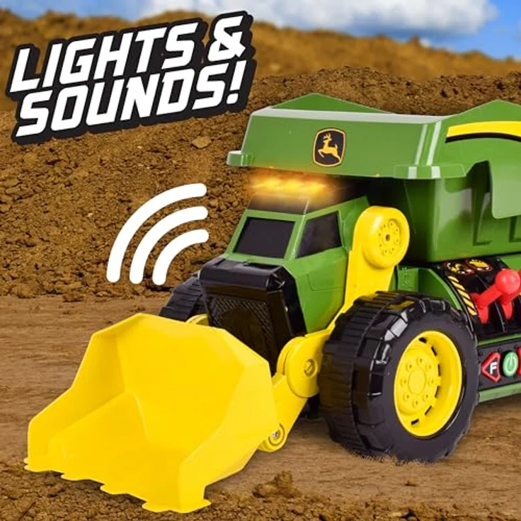 John Deere Maxx Power 2-N-1 Dig Rig, Aufsitz-Bagger-Spielzeug mit Lichtern und Sounds, grün-gelb – Bild 2