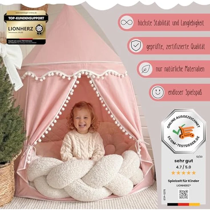 LIONHERZ® DAS ORIGINAL Spielzelt aus Baumwolle/Hanf, Kinderzelt Tipi Indoor mit CirculAir-Stoff für optimale Luftzirkulation, stabil und liebevoll gestaltet – Bild 2