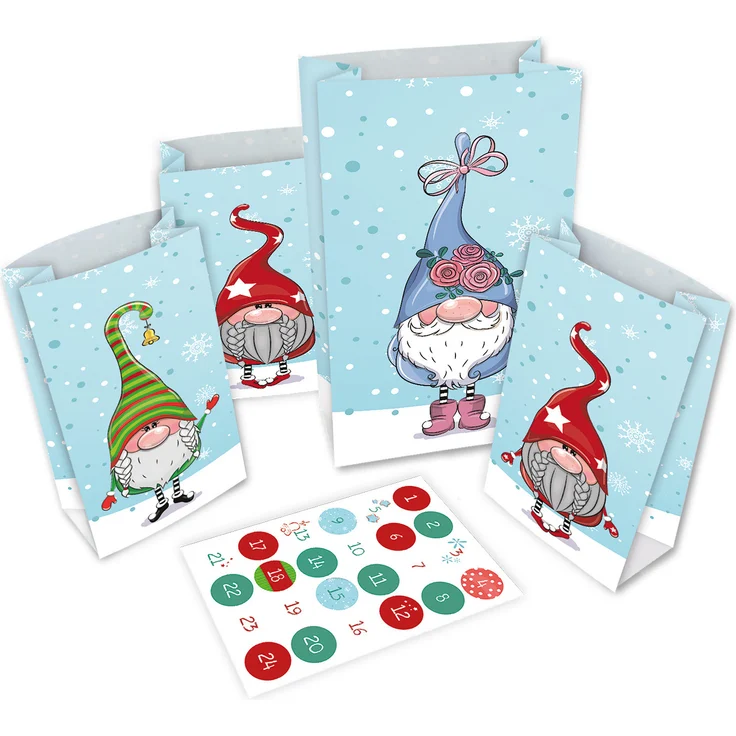 ROTH Adventskalender zum Befüllen - 24 Adventstütchen "Wichtel" mit 24 Tüten zum befüllen – Bild 1