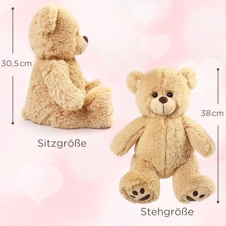 LotFancy Teddybär Plüschtier 38 cm, hellbrauner Teddy Bär, kuscheliges Stofftier für Kinder, ideales Geschenk zum Geburtstag und Valentinstag – Bild 2
