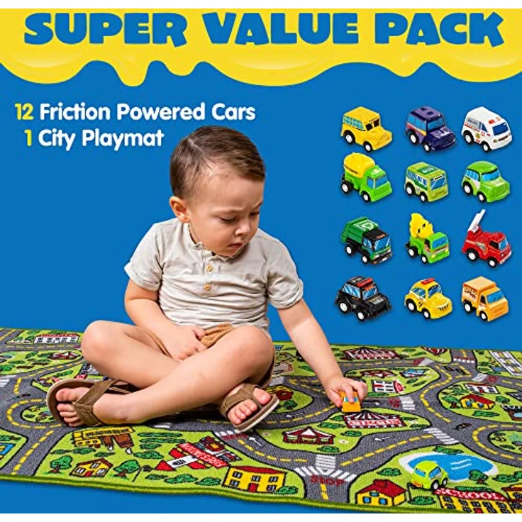 JOYIN Spielteppich Kinderzimmer 80x150cm, Stadtteppich mit 12 Mini Auto Spielzeugen, sicherer und langlebiger Kinderteppich für Jungen und Mädchen – Bild 2