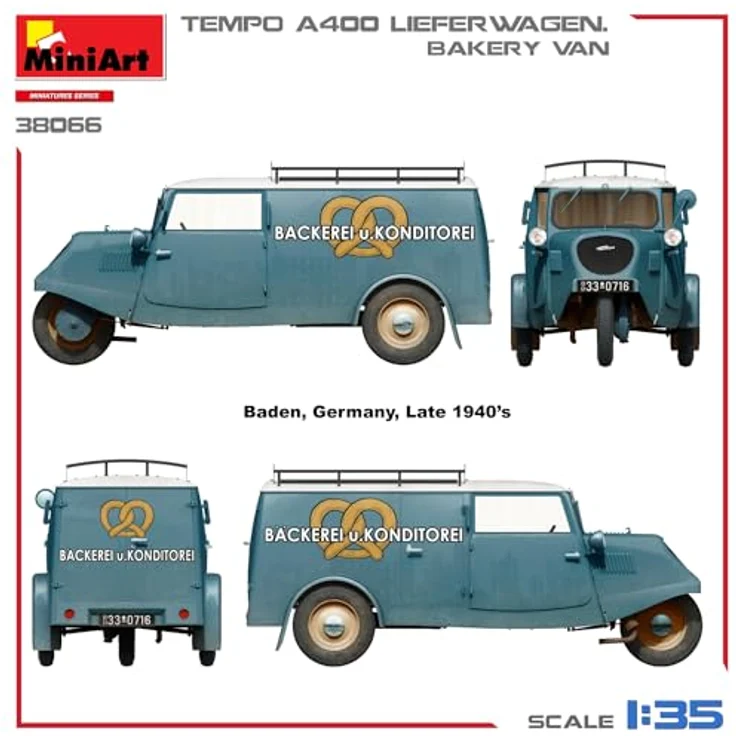 Other 1:35 Tempo A400 Lieferwagen, Modellfahrzeug mit Backwaren und variablen Decals – Bild 6