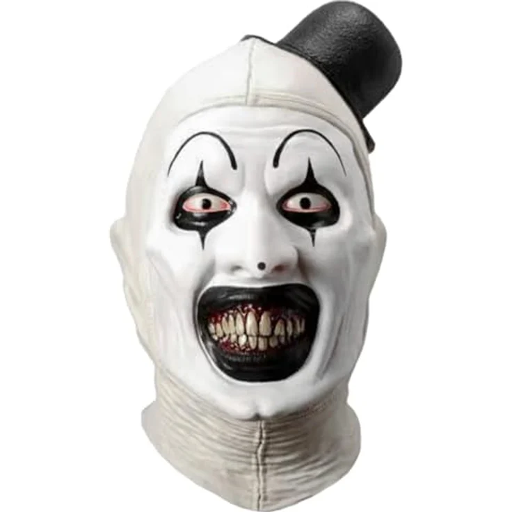 Tinsley Transfers Terrifier 3 – Art the Clown Maske aus Latex, lizenzierte Horrorverkleidung für Erwachsene, weiß mit Hütchen – Bild 1