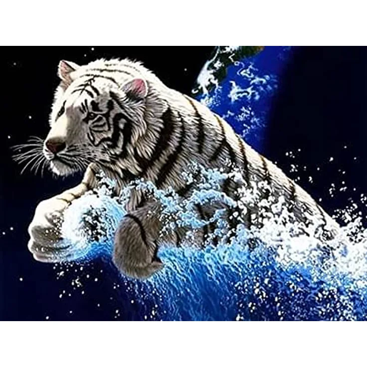 Diamond Painting Set, Bild mit Motiv Tiger und Zubehör, Größe ca. 35 x 25 cm, Bastelset zum Malen mit Glitzersteinchen für Kinder ab 5 Jahren
