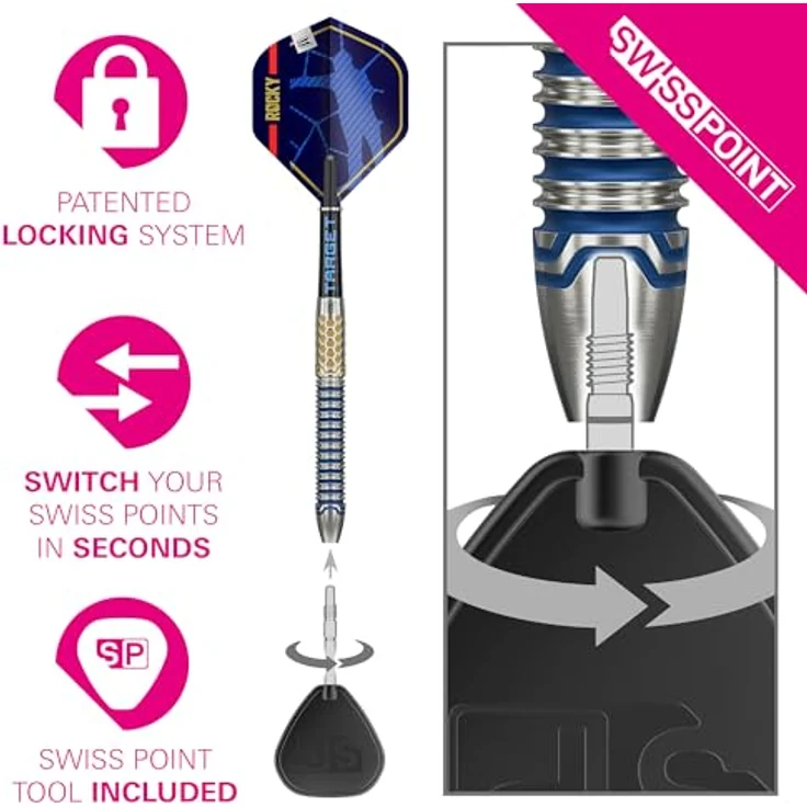 Target Darts Josh Rock Gen 1, 90% Tungsten Steel Tip Darts, 24G, mit Swiss Storm Nano Spitzen und Pro Grip Schäften – Bild 4