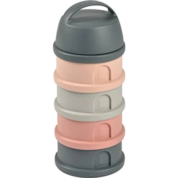 Beaba Babynahrungsbehälter Milchpulver Dose 4-teilig, grau/pink, stapelbar, mit hermetischen Verschlüssen und breiten Öffnungen – Bild 1