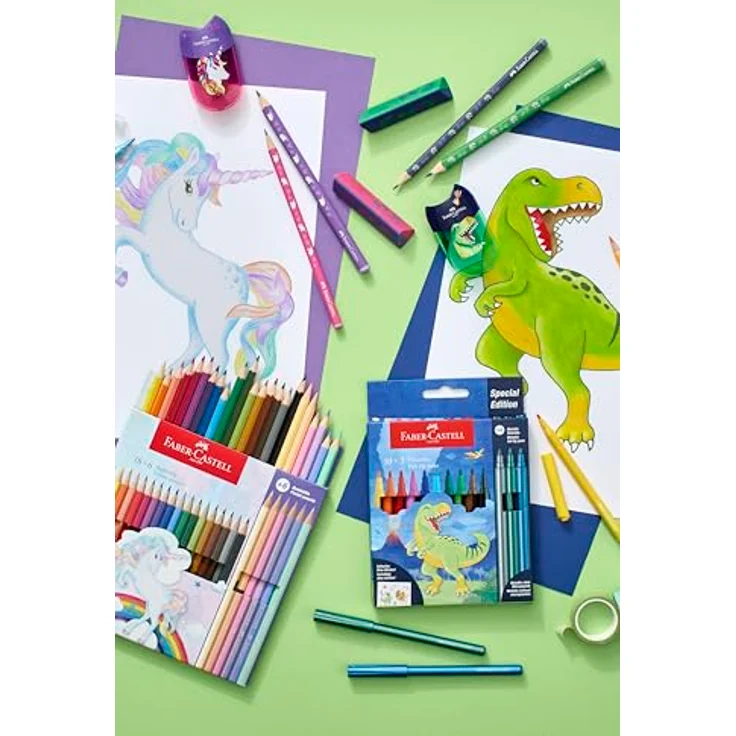 FABER-CASTELL 111221 Buntstifte Set Einhorn, 24 Malstifte in kräftigen Farben, inkl. Pastellfarben, sechseckige Form, bruchgeschützte Minen, praktisches Etui – Bild 5
