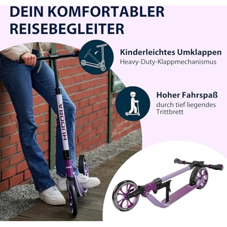 Hudora Cityroller BigWheel® 205 Advanced, höhenverstellbarer Kick-Scooter für Erwachsene und Kinder, einklappbar, max. 100 kg, Mattschwarz – Bild 4