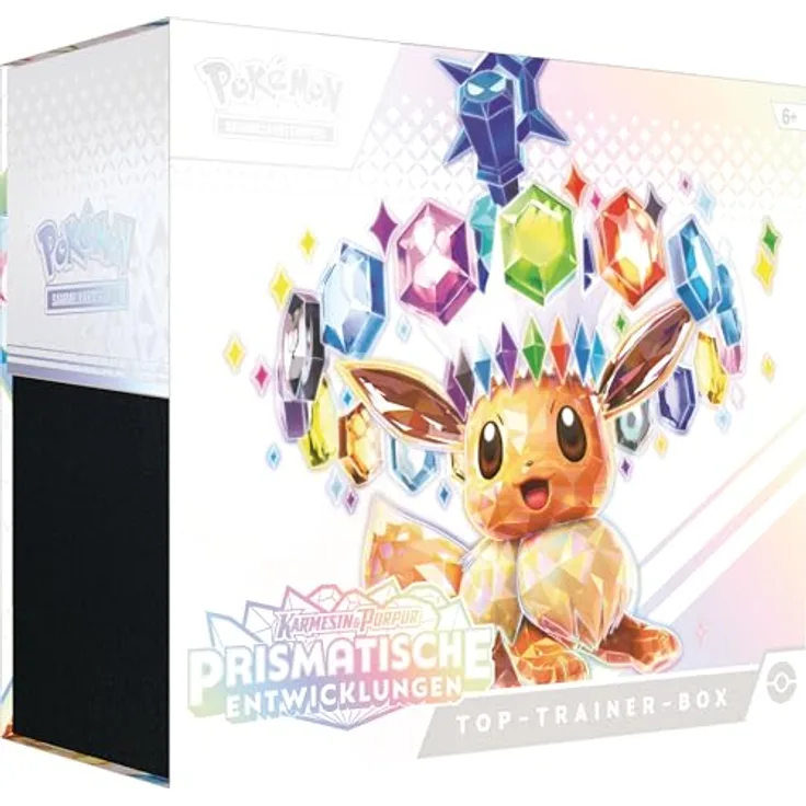 Pokémon Top-Trainer-Box Karmesin & Purpur – Prismatische Entwicklungen (1 Vollbild-Promokarte, 9 Boosterpacks & Premium-Zubehör)