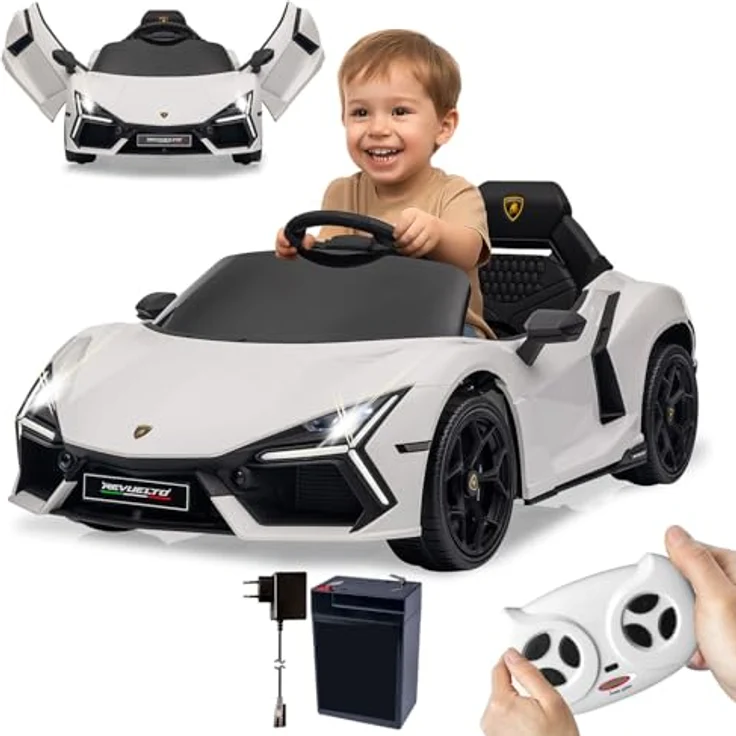 JAMARA 461881 Ride-on Lamborghini Revuelto, Elektroauto für Kinder ab 3 Jahren, 2,4GHz Fernsteuerung, LED-Scheinwerfer, Bluetooth-Audio, Flügeltüren, 12,6V Akku, Schwarz – Bild 1