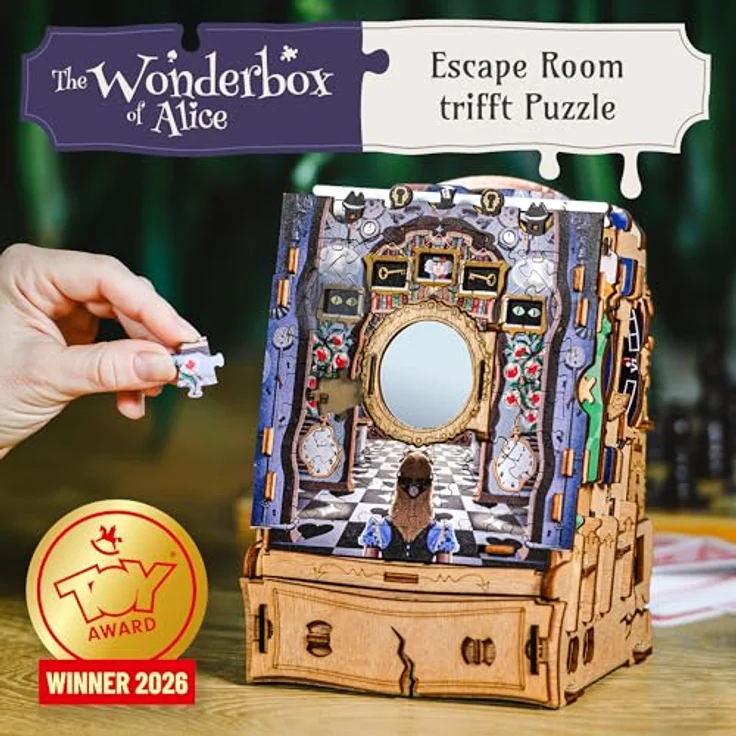 iDventure Wonderbox of Alice, Familienspiel Abenteuer im Wunderland, 3D Holzpuzzle mit Geheimfach, für Erwachsene und Kinder ab 10 Jahren – Bild 2