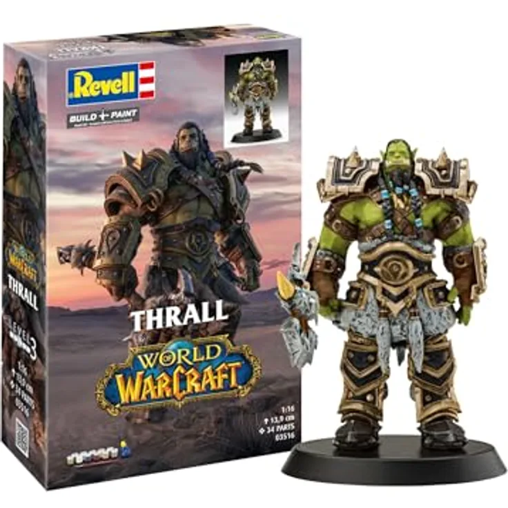 Revell Modellbau Geschenkset World of Warcraft Thrall, detailreiche Sammelfigur mit „Schicksalshammer“, inkl. Farben, Kleber und Pinsel