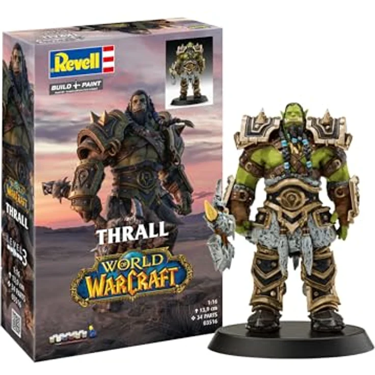 Revell Modellbau Geschenkset World of Warcraft Thrall, detailreiche Sammelfigur mit „Schicksalshammer“, inkl. Farben, Kleber und Pinsel – Bild 1