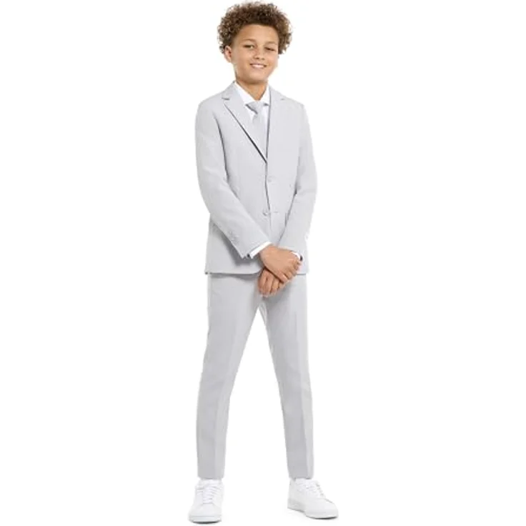 OppoSuits Grauer Konfirmationsanzug für Jungen, Slim Fit, inklusive Jacke, Hose und Krawatte, Größen 146-152 – Bild 1
