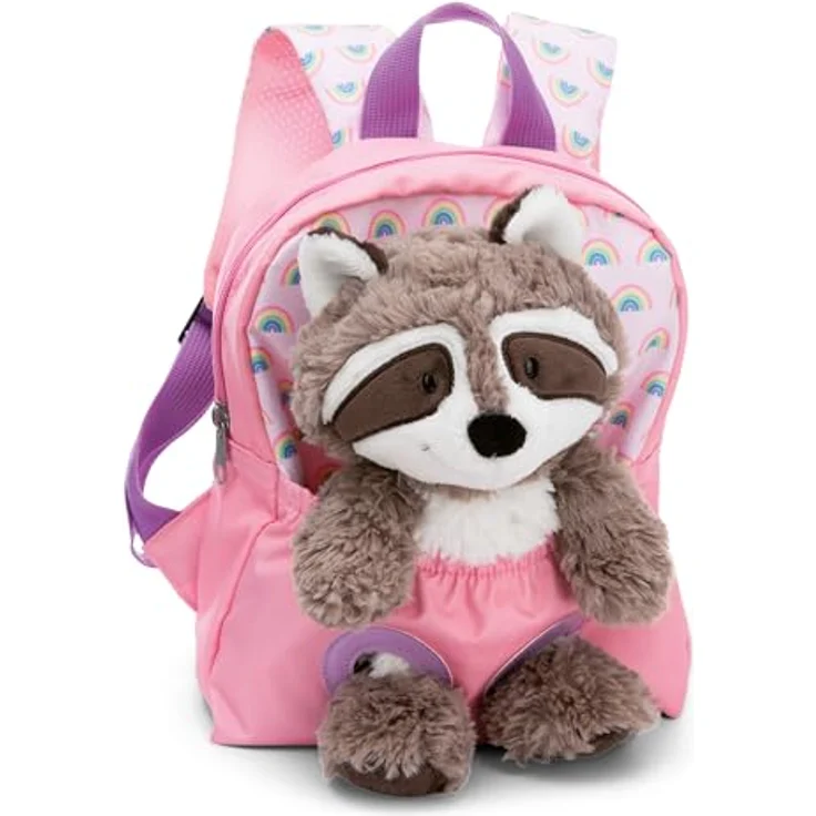 NICI Kinderrucksack rosa 2 in 1 mit Kuscheltier Waschbär 25cm - Weicher Rückenbereich & verstellbare Gurte – Bild 1