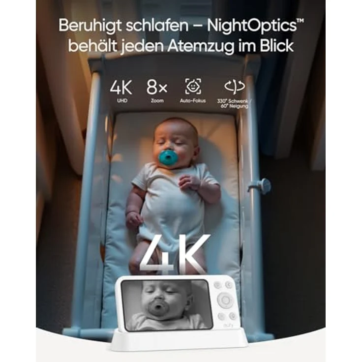 eufy Security Babyphone mit Kamera E21, Hybrid-WLAN/Offline-Modus, 4K UHD, 5-Zoll-Display, Schwenk- & Neigefunktion, 8-Fach Zoom, tragbare Kamera mit Akku – Bild 3