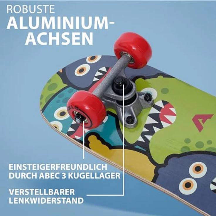 Apollo Kinder Skateboard, Monsterskate 20x6" (51x15cm) | ABEC 3 Kugellager und Aluminium Achsen | Coole Designs für Mädchen und Jungs | Kinder Skateboard ab 3 Jahre - Preisvergleich – Bild 3