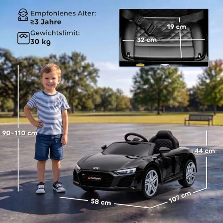 AIYAPLAY Audi R8 Spyder Elektro Kinderauto 12V mit Fernbedienung, Lithium-Akku, sanftem Anfahren und Hinterradfederung – Bild 9