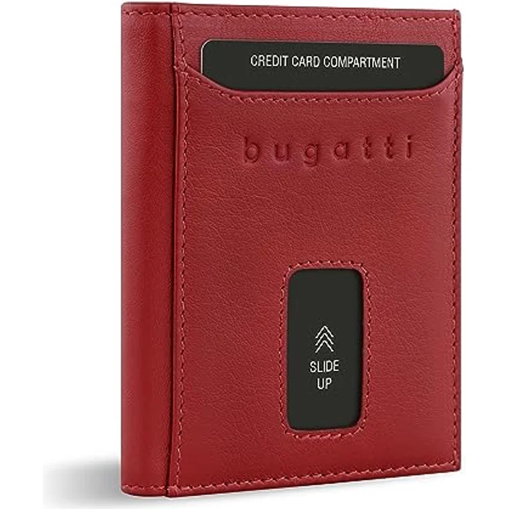 bugatti Secure Slim Mini Börse aus Leder mit RFID-Schutz, Slim Wallet, Kartenetui, rot – Bild 1