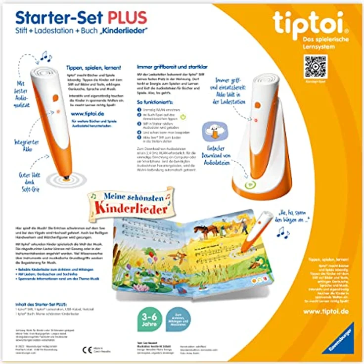 Ravensburger tiptoi Starter-Set PLUS 00159: Stift und Buch Meine schönsten Kinderlieder - plus Ladestation – Bild 3