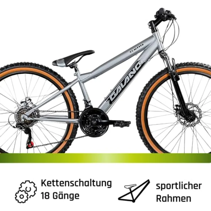 Galano G600 Mountainbike, 18 Gang Kettenschaltung, 26 Zoll Dirtbike für Jugendliche und Erwachsene, schwarz/silbergrau – Bild 4