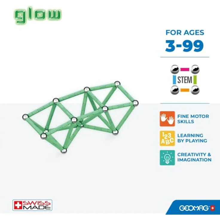 Geomag, Glow Recycled, Magnetische Konstruktionen mit Leuchteffekt, Magnetstäbe, die im Dunkeln Leuchten, 60-teilige Packung, 100% Recycling-Kunststoff – Bild 4