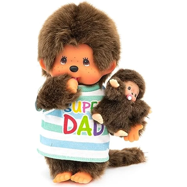 Monchhichi Plüschfigur Super Dad mit Kind 20 cm - Junge Papa mit Baby, braunes Fell, Kunststoffdetails - Preisvergleich – Bild 3