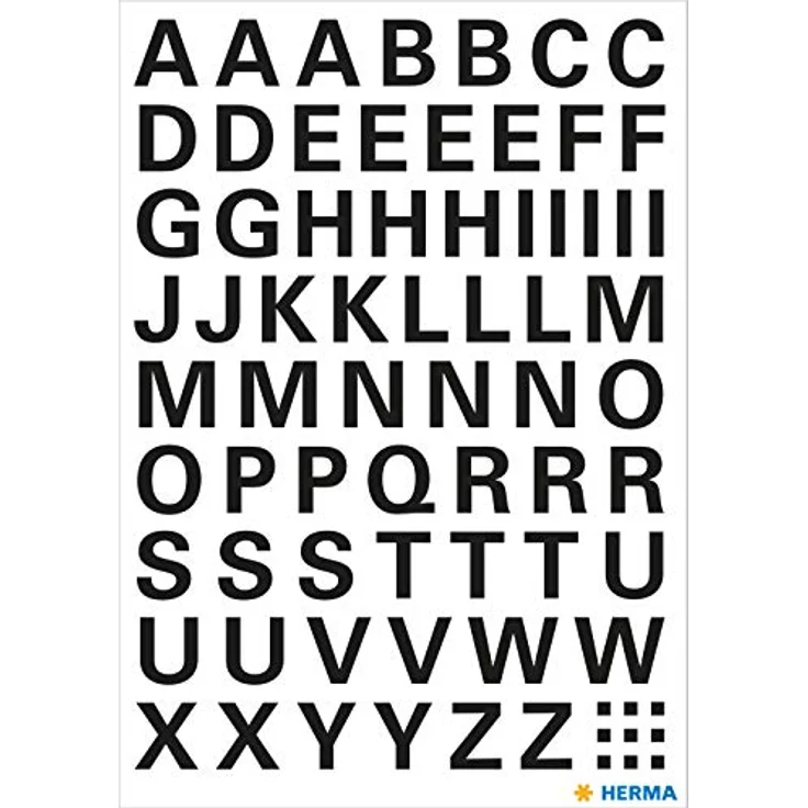HERMA 4158 Buchstaben Aufkleber schwarz, Schriftgröße 10 mm, 74 Stück, selbstklebend, wetterfest, klein, Alphanet Sticker Klebebuchstaben A-Z aus Folie zum Aufkleben, transparent – Bild 2