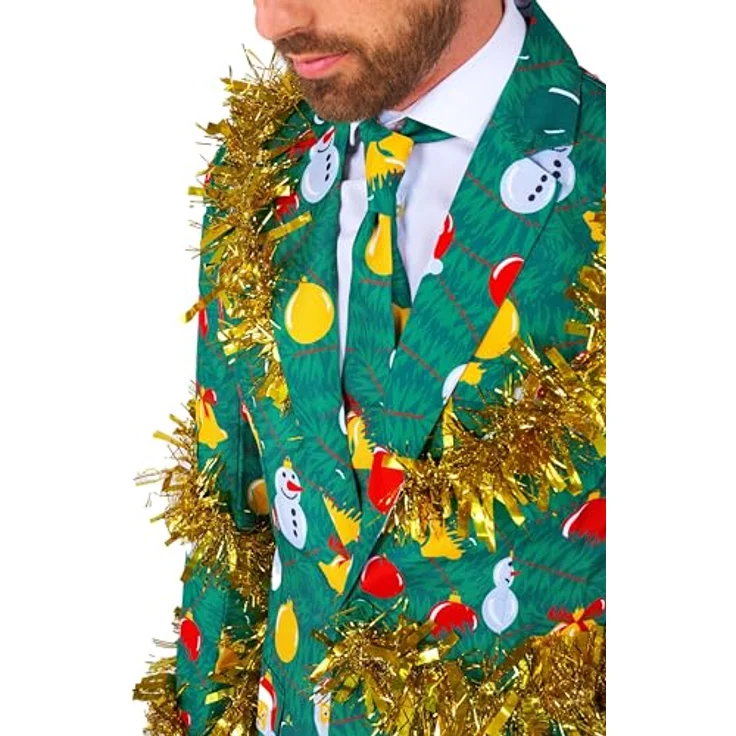 Suitmeister Weihnachtsbaum (M), Kostüm Anzug in Grün mit goldenen Lametta-Details, inkl. Jacke, Hose und Krawatte – Bild 7